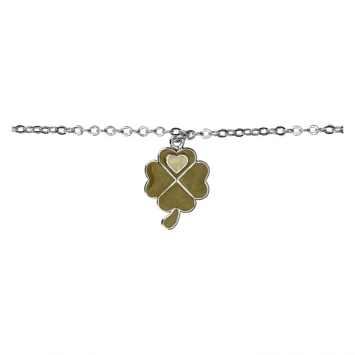 SIPURIS Bracciale Portafortuna Quadrifoglio Irlandese - Acciaio Inox Con Ciondolo A Trifoglio E Cuore - Regalo Unisex, Lunghezza 17+5 Cm